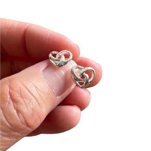 Silver Twisted Heart Stud Earrings - Picture 2 of 6